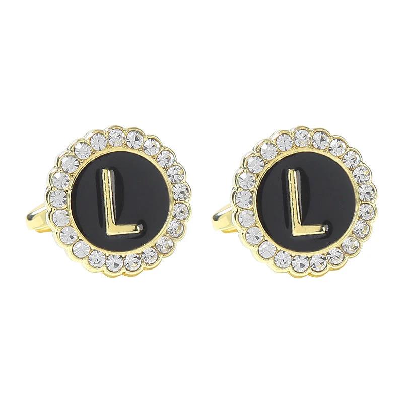 Round Diamond-like Cufflinks for Men 26 Letters by GJG Denim