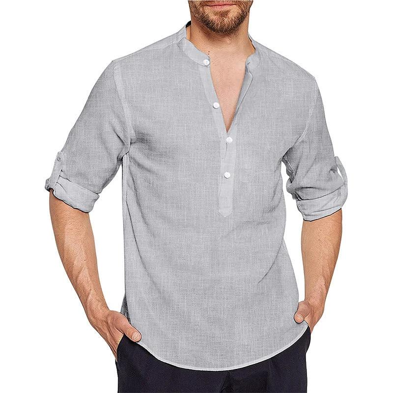 Men's Long Sleeve Cotton And Linen Shirt by GJG Denim