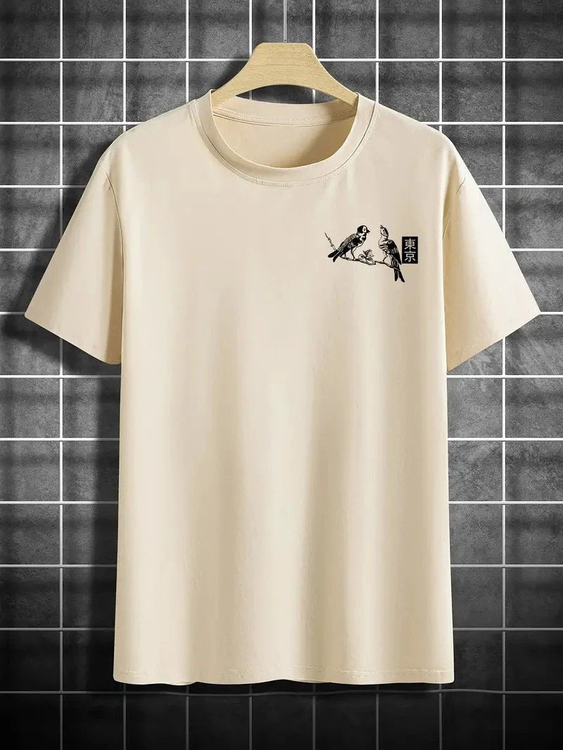 Retro Loose-fit Short-sleeve Printed T-shirt For Men by GJG Denim