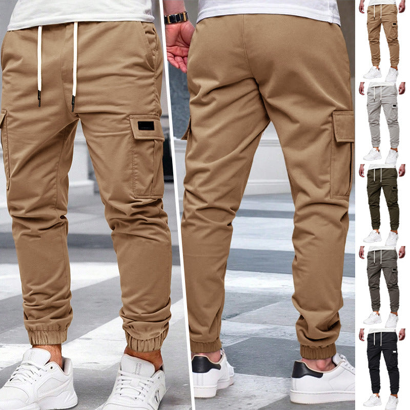 Mens Solid-color Pants With Drawstring Elastic Cuffs by GJG Denim