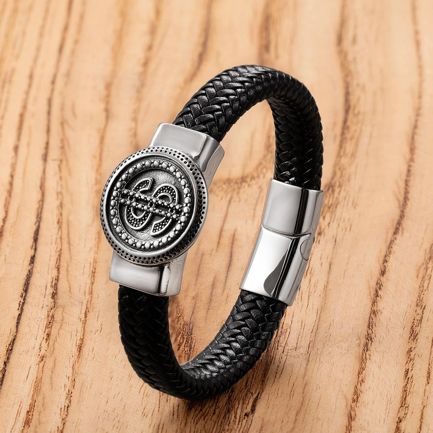 Men's Classic Stainless Steel Leather Bracelet by GJG Denim