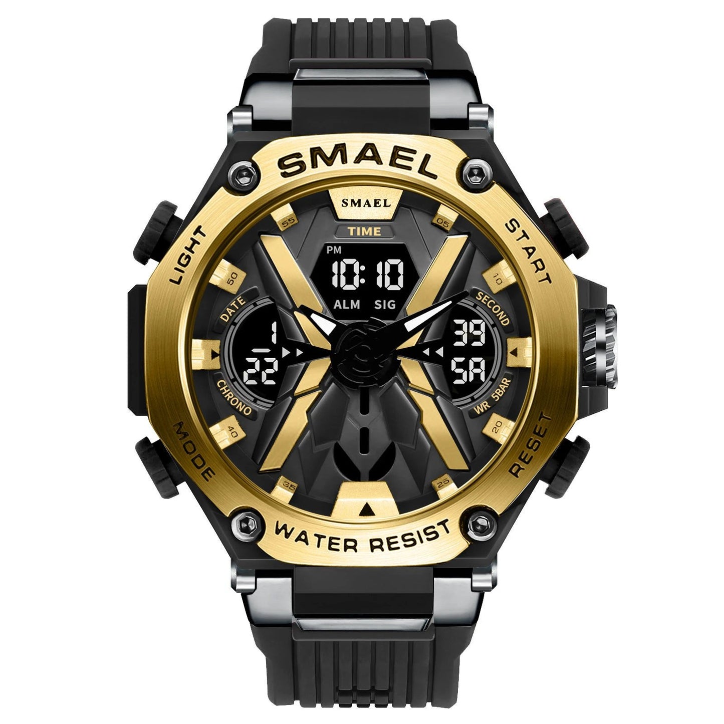 Men's Multifunctional Digital Double Display Waterproof Alloy Sports Quartz Watch by GJG Denim