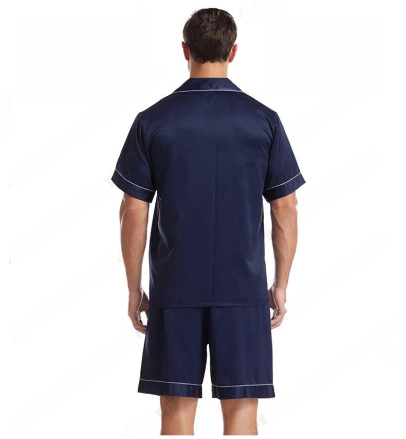 Men's Lapel Casual Breathable Thin Short-sleeved Shorts Pajamas Set by GJG Denim