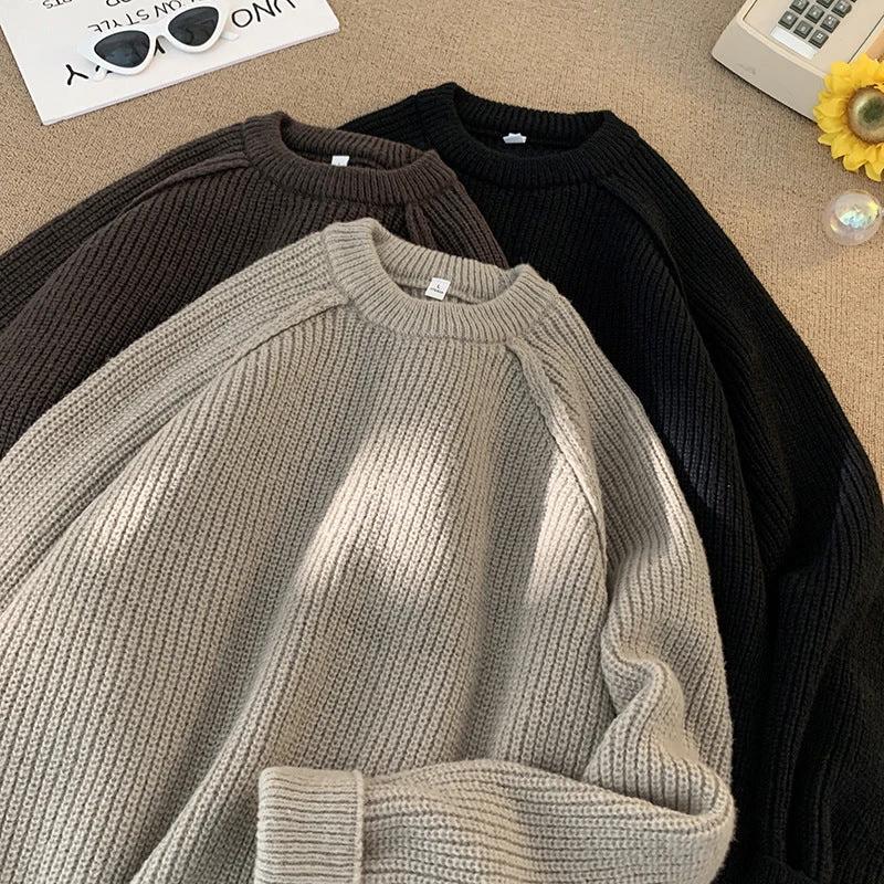 Men's Solid Color Loose Casual Long Sleeve Lazy Sweater by GJG Denim