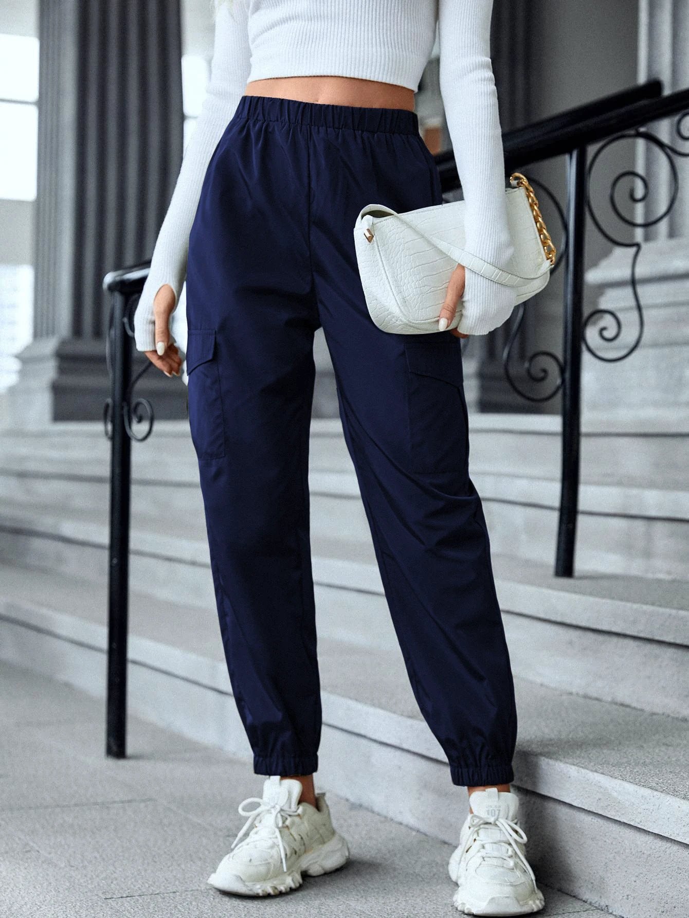 Multi-Color Casual Working Pants Multi-pocket Skinny Pants by GJG Denim