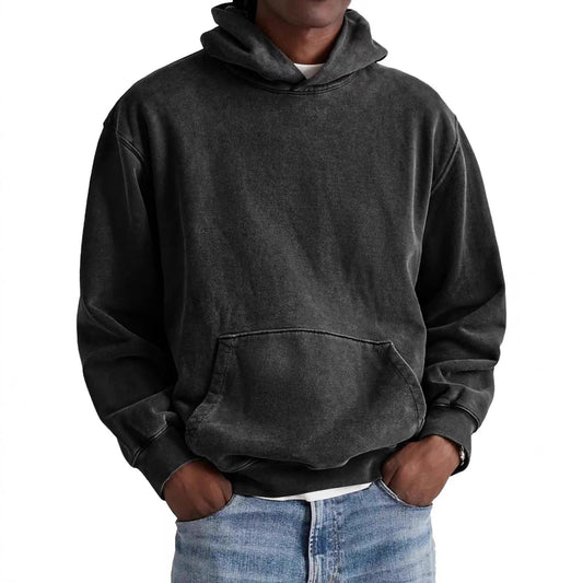 Men's Round Neck American Retro Casual Hooded Sweatshirt by GJG Denim