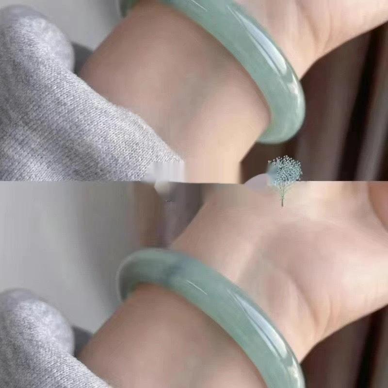 Ice-Translucent Lotus-Pink Quartzite Jade Round-Bar Noble Consort Jade Bracelet by GJG Denim