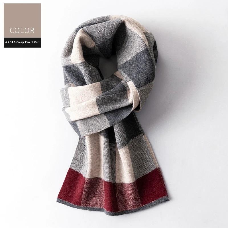 Men's Wool Winter Plaid Double-sided Scarf by GJG Denim