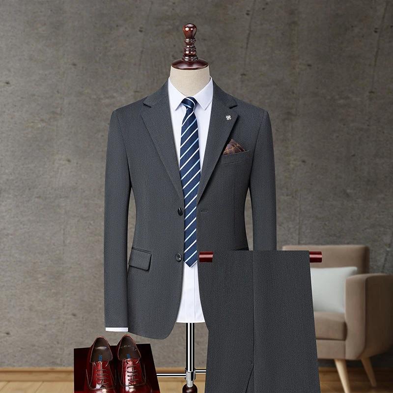 Men's Solid Color Business Casual Non-ironing Suit by GJG Denim