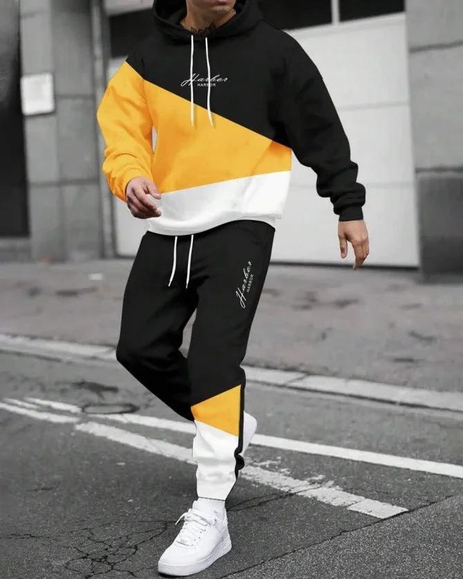 Men's Fashion Trendy Casual All-matching Hooded Sweatshirt And Sweatpants Suit by GJG Denim