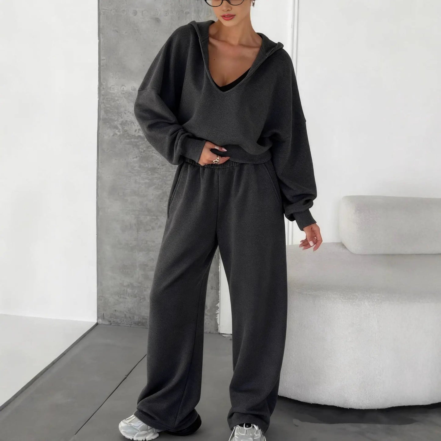 Women's Hooded Sweatshirt And Track Pants Two-Piece Set by GJG Denim