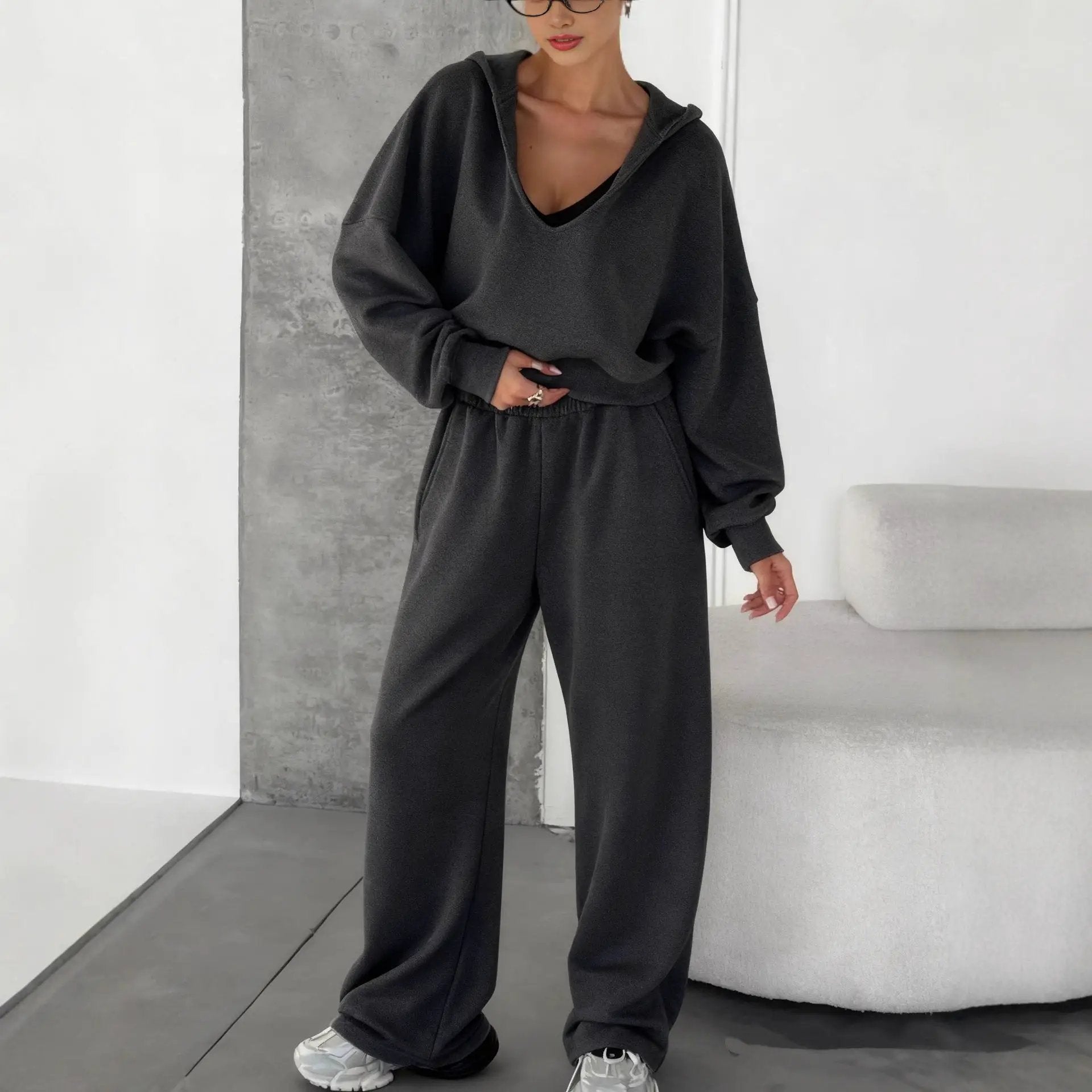 Women's Hooded Sweatshirt And Track Pants Two-Piece Set by GJG Denim