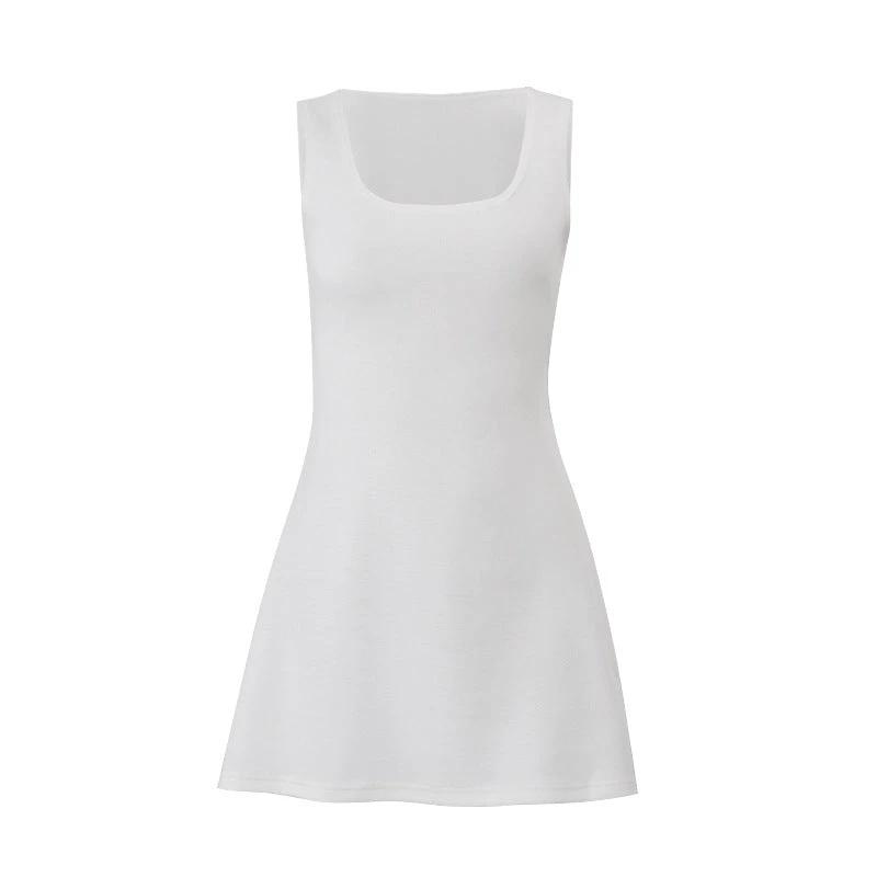 U Collar Solid Color Short Skirt Slim-fit Lace Up Sleeveless Dress by GJG Denim