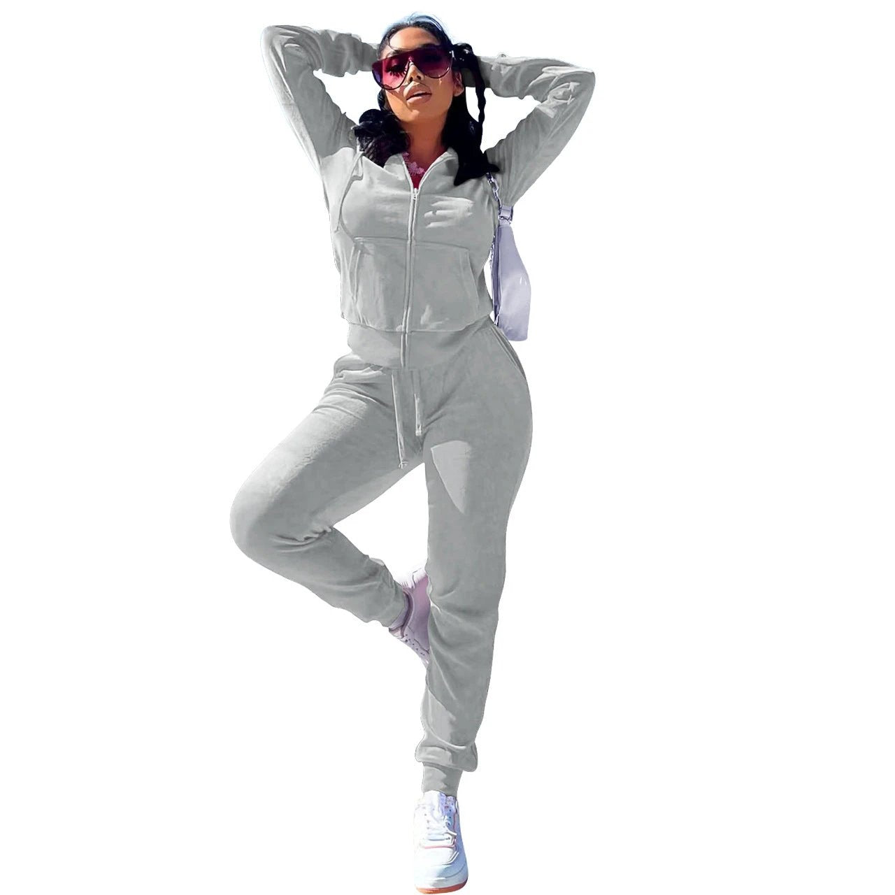 Women's Casual Silver Fox Fur Top And Pants Two-piece Set by GJG Denim