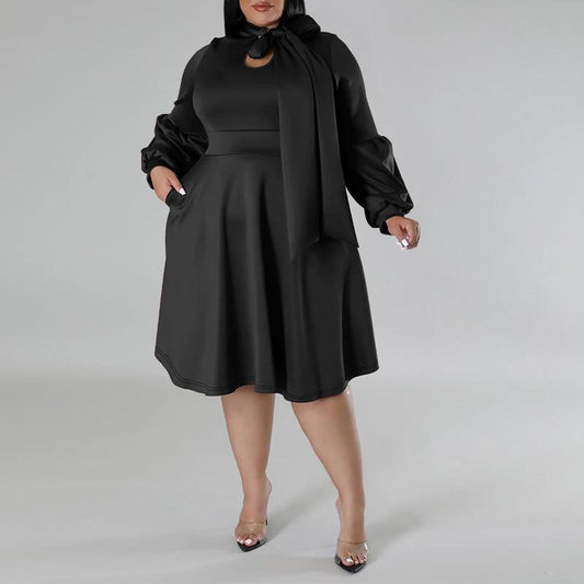 Long-sleeved Bubble Sleeve Midi Dress by GJG Denim