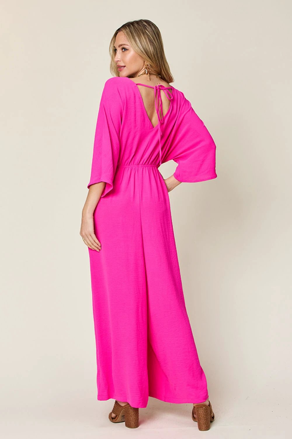 Tie-Waist Jumpsuit with Wide Legs and Short Sleeves by Lady Ros