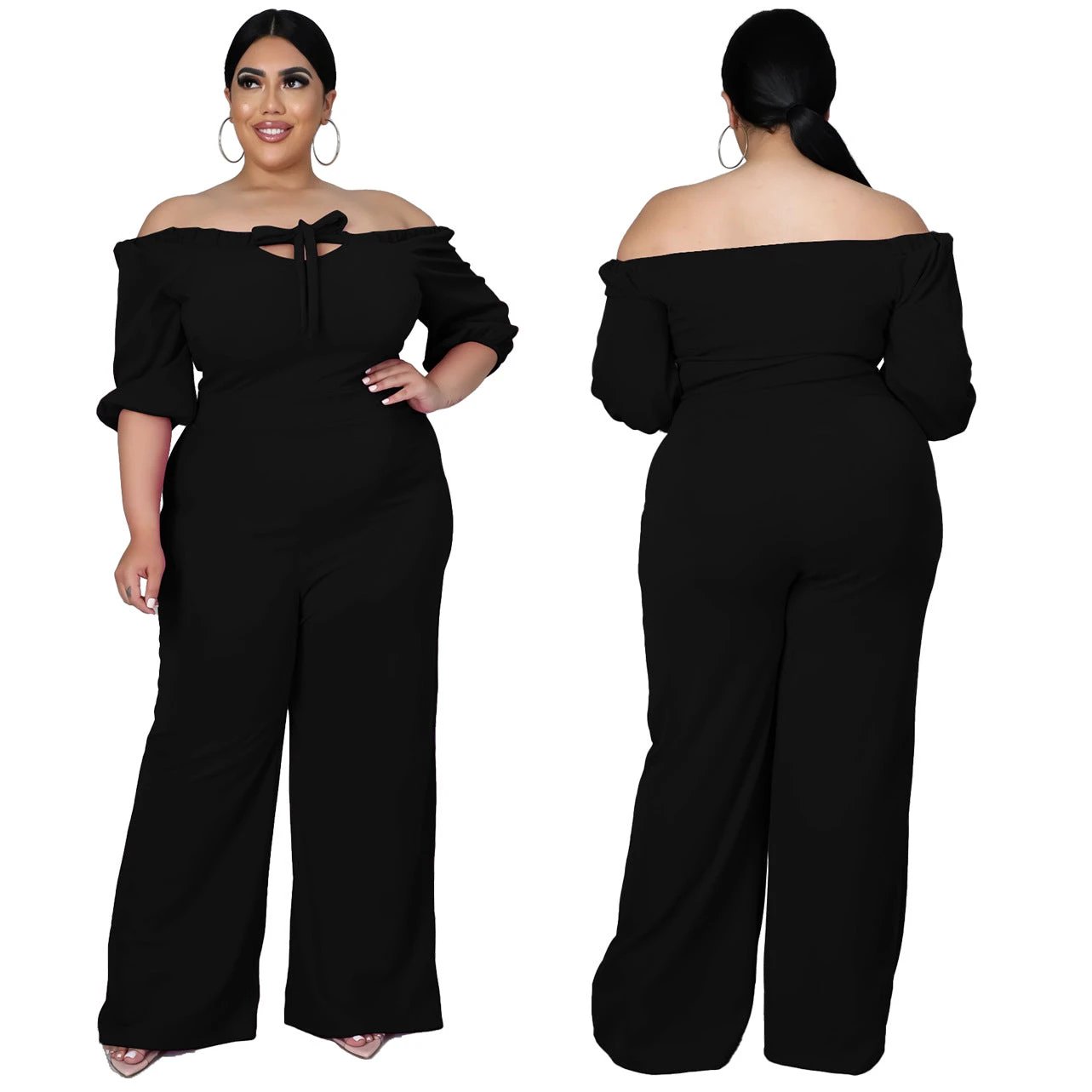 Women's Plus-Size Off-the-Shoulder Sexy Tube Jumpsuit by GJG Denim