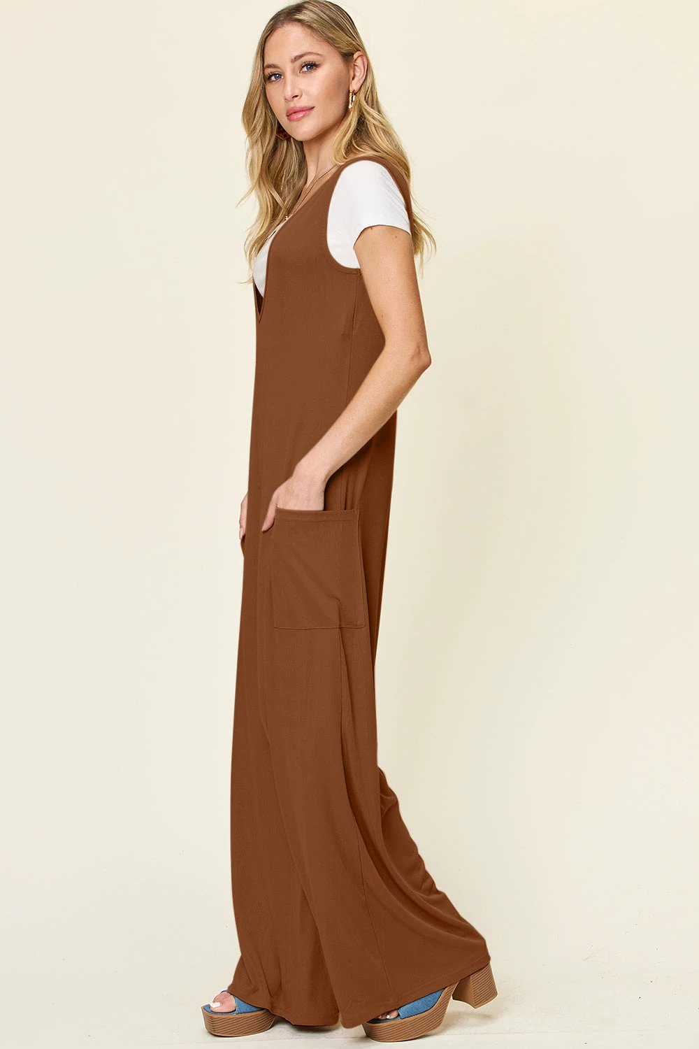 Sleeveless Wide Leg Jumpsuit with Handy Pockets by Lady Ros
