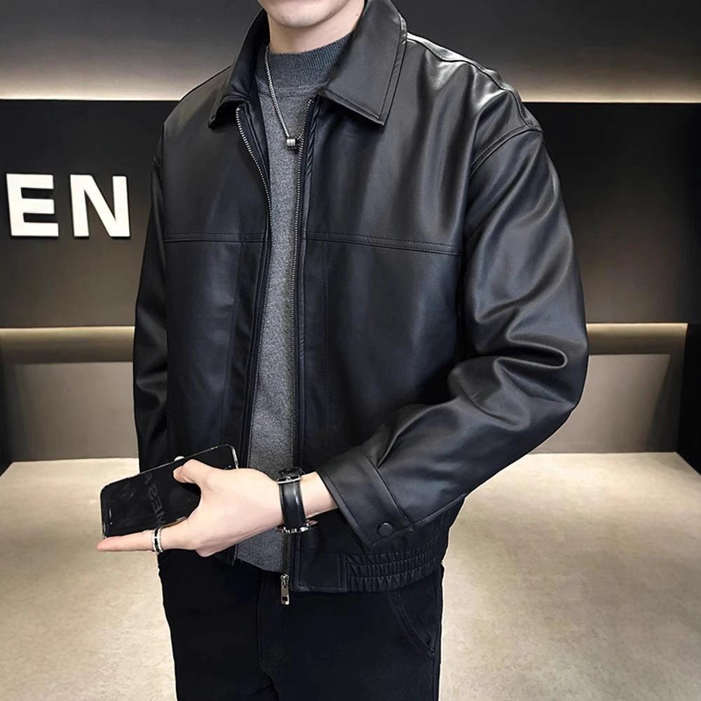 Men's Slim-fit Trendy High-grade Pu Shuai Motorcycle Retro Leather Coat by GJG Denim