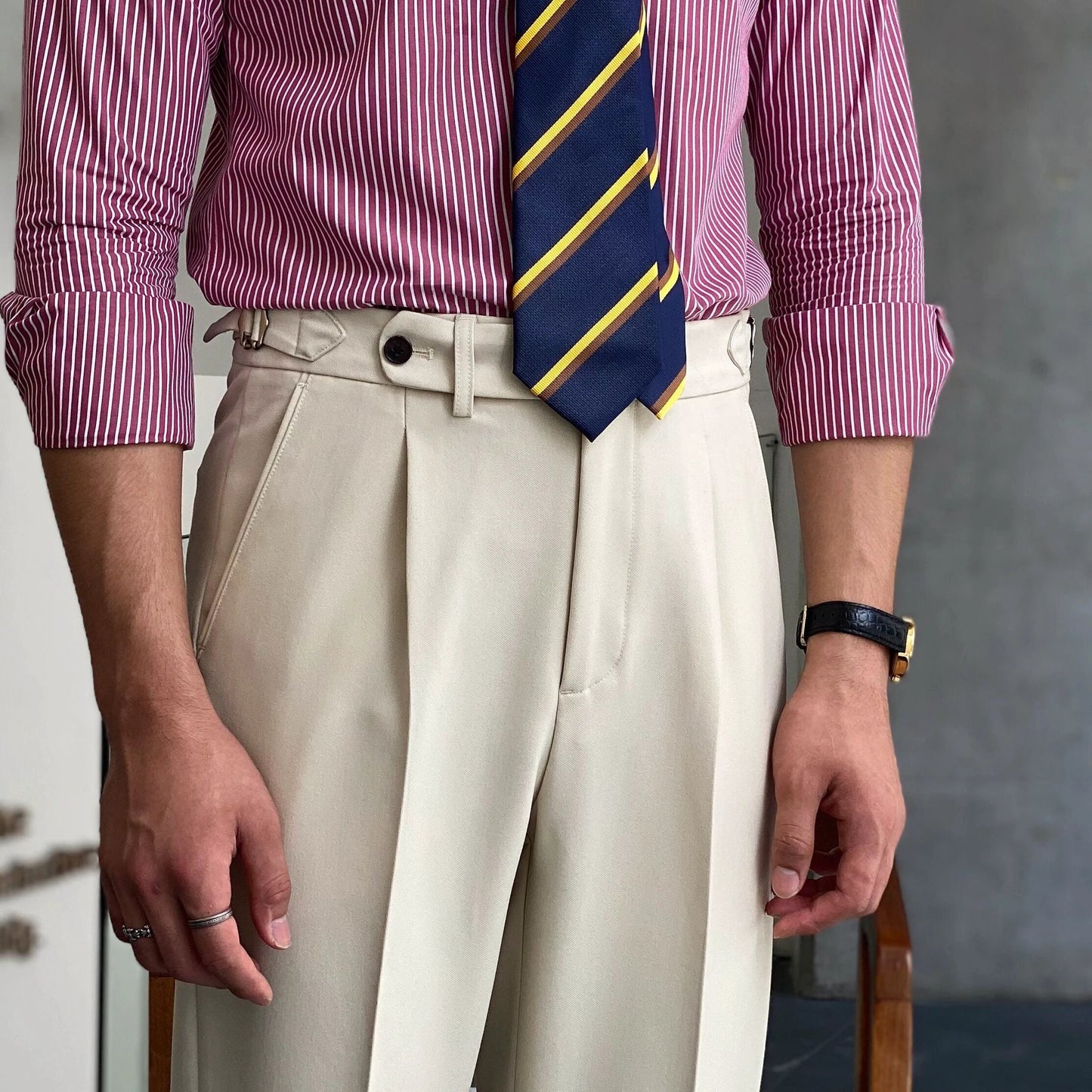 Men's High Waist Business Casual Straight-leg Pants by GJG Denim