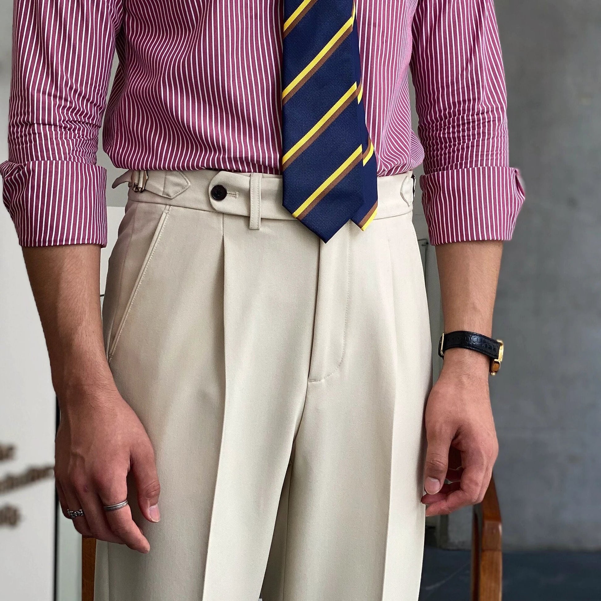 Men's High Waist Business Casual Straight-leg Pants by GJG Denim