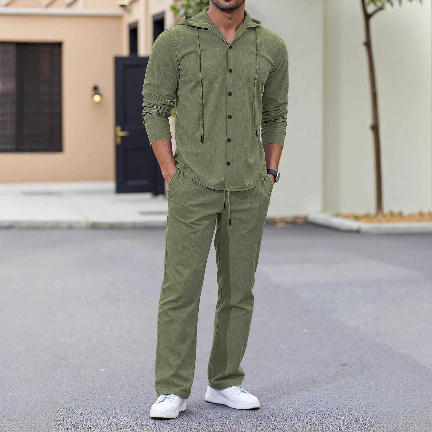Men's Relaxed Fit Long Sleeve Suit With A Minimalist Design by GJG Denim