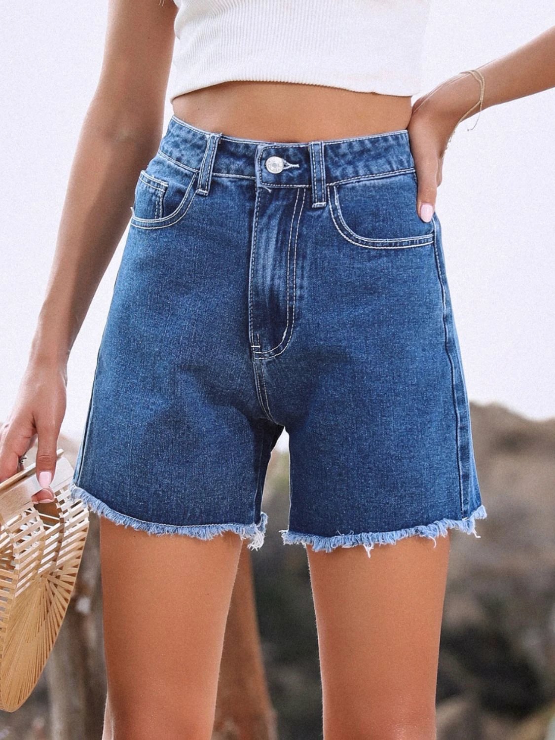 Raw Hem High Waist Denim Shorts by Lady Ros