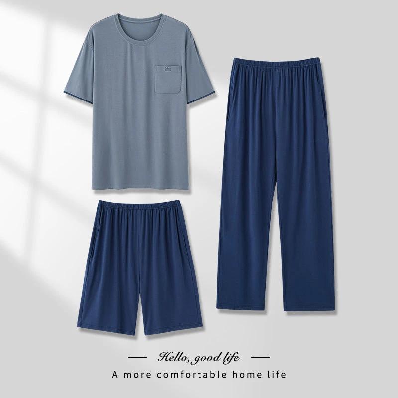 Men's Thin Short-sleeved Three-piece Pajamas set by GJG Denim