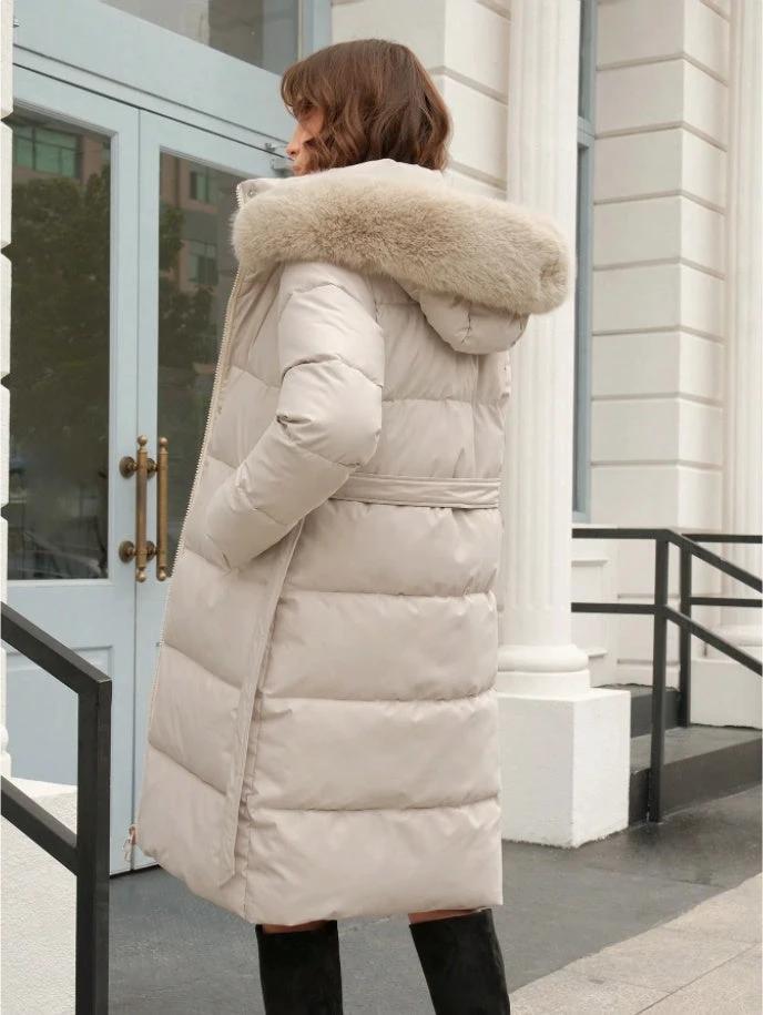 Anewsta Women's Solid Color Long Sleeve Zip Up Hooded Padded Coat With Faux Fur Trim by GJG Denim