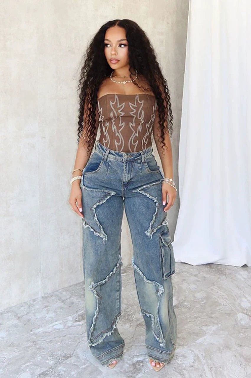Fringed Loose Straight Casual Pants by GJG Denim