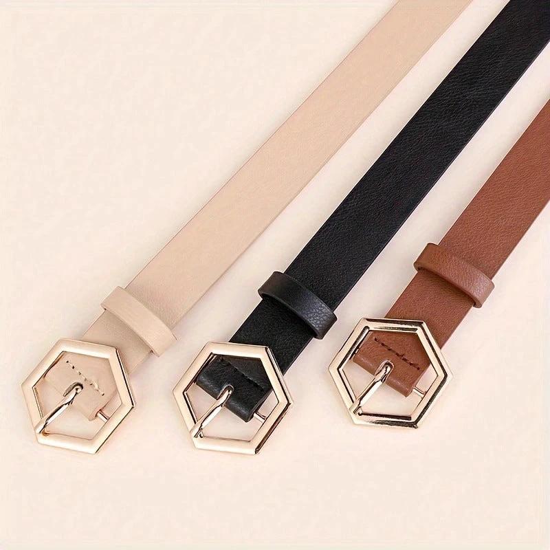 Women's Hexangular Star Irregular Gold Buckle PU Belt by GJG Denim
