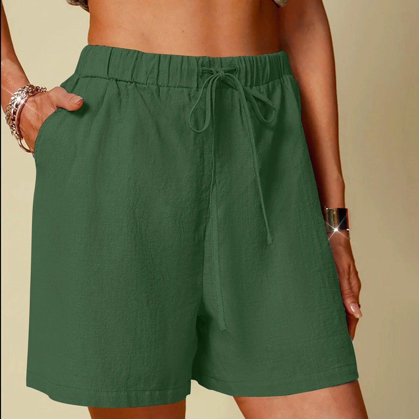 Women's Cotton Linen Pure Color Comfort Wide Leg Shorts by GJG Denim