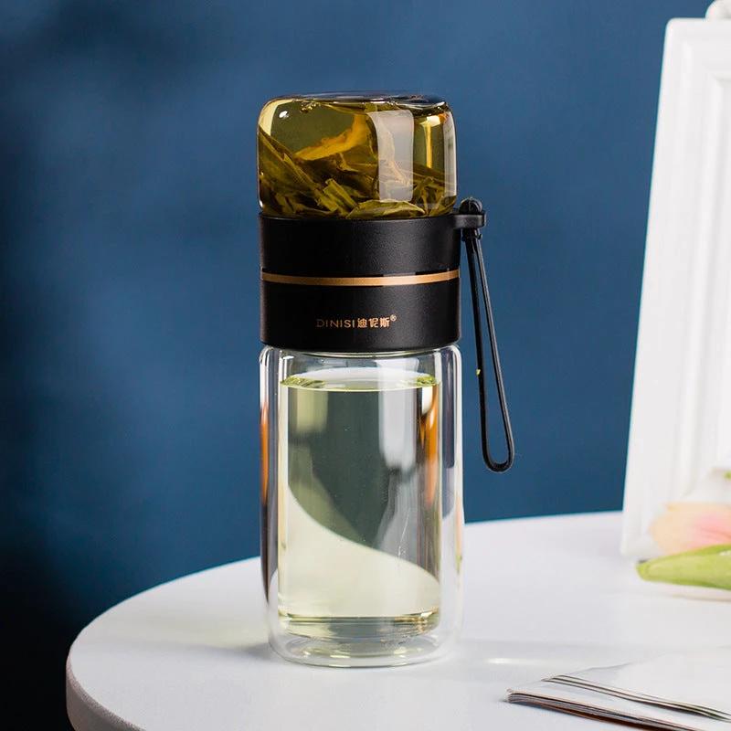 Glass Water Bottle With Tea Infuser Filter Tea Separation Double Wall Glass Bottle Leakproof by GJG Denim