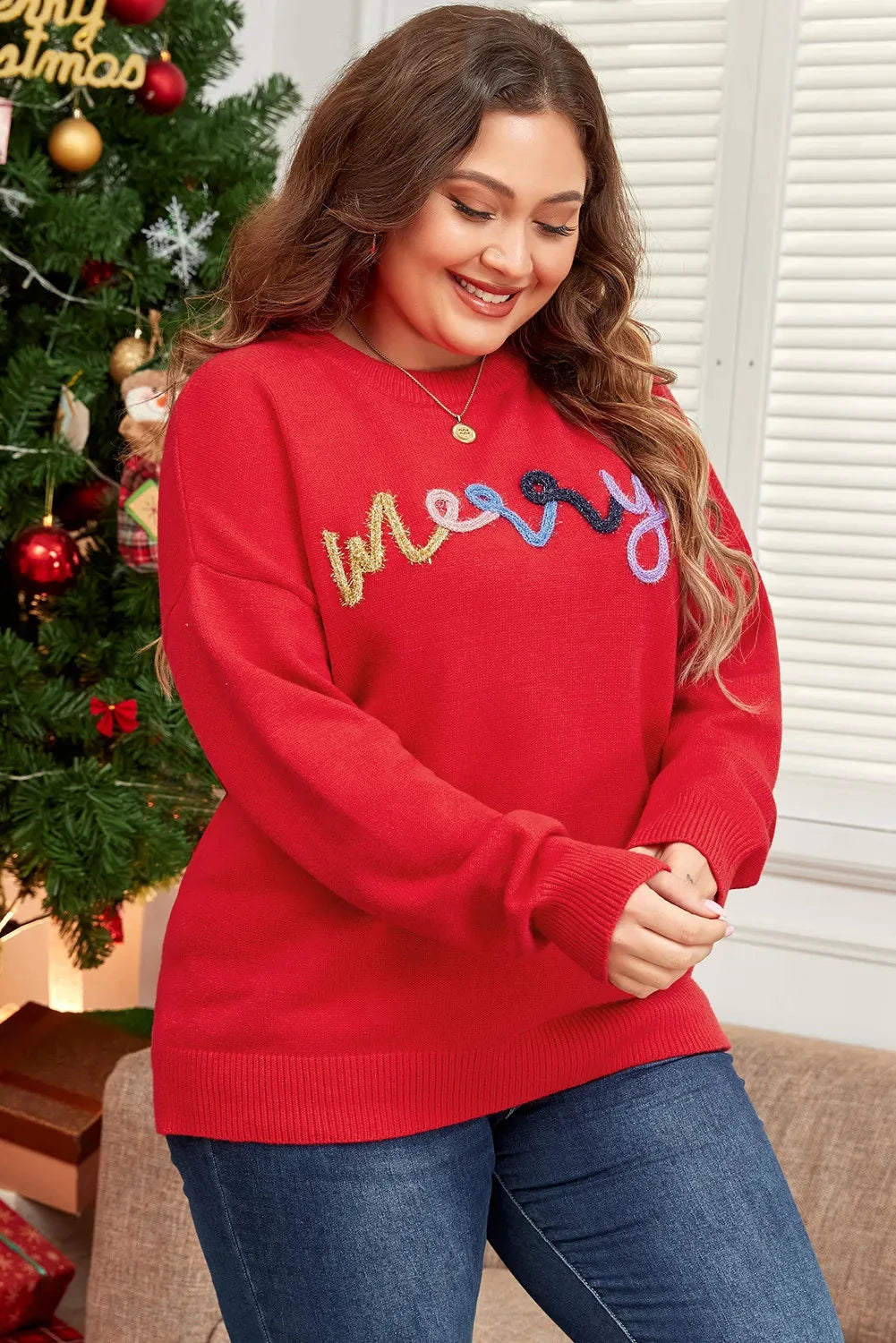 Plus Size MERRY Round Neck Long Sleeve Sweater by Lady Ros