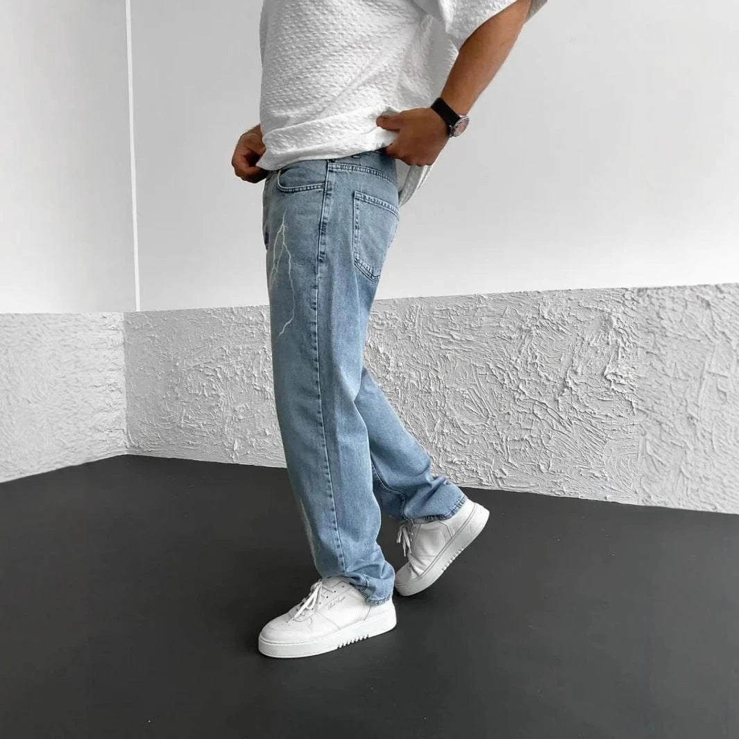Men's Straight Loose Wide Leg Jeans by GJG Denim