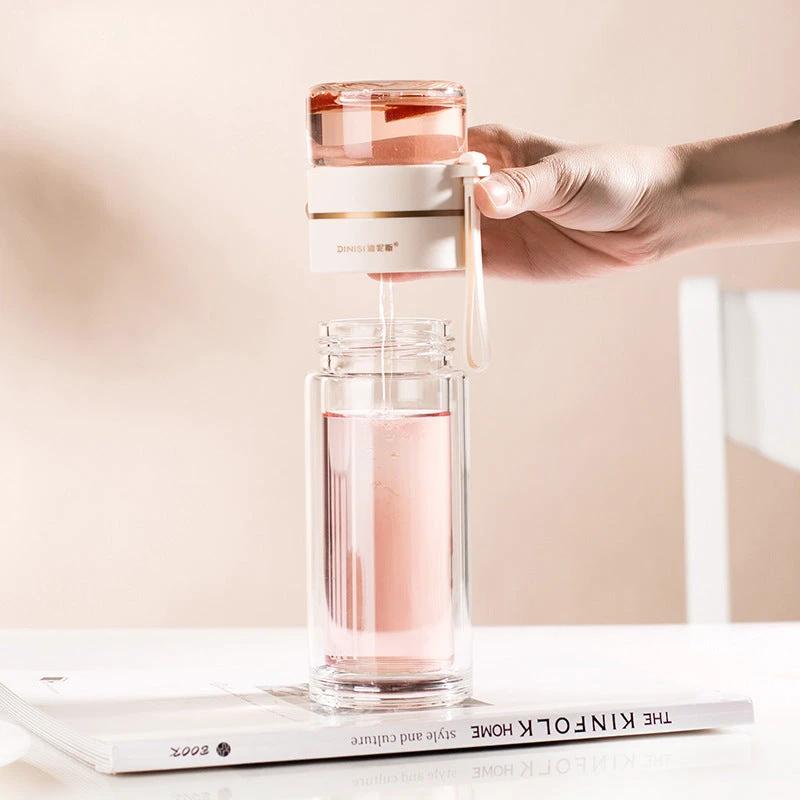 Glass Water Bottle With Tea Infuser Filter Tea Separation Double Wall Glass Bottle Leakproof by GJG Denim