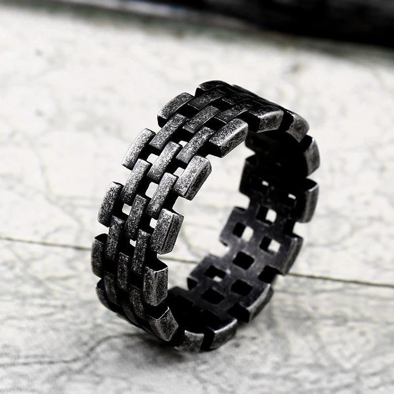 Titanium Steel Simple Hollow Men's Chain Ring by GJG Denim