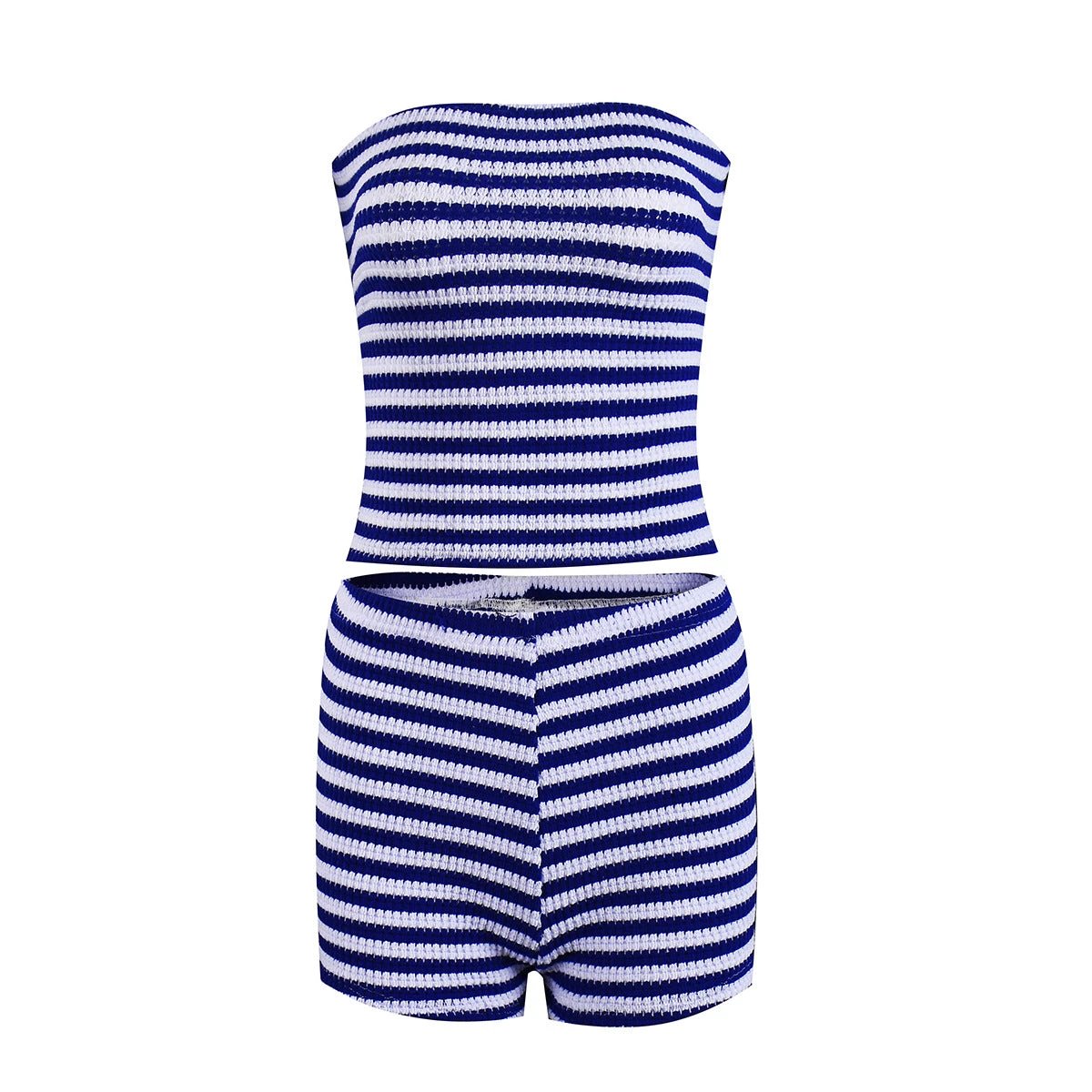 Bustier Sexy Midriff-baring Color-block Striped Shorts Set by GJG Denim