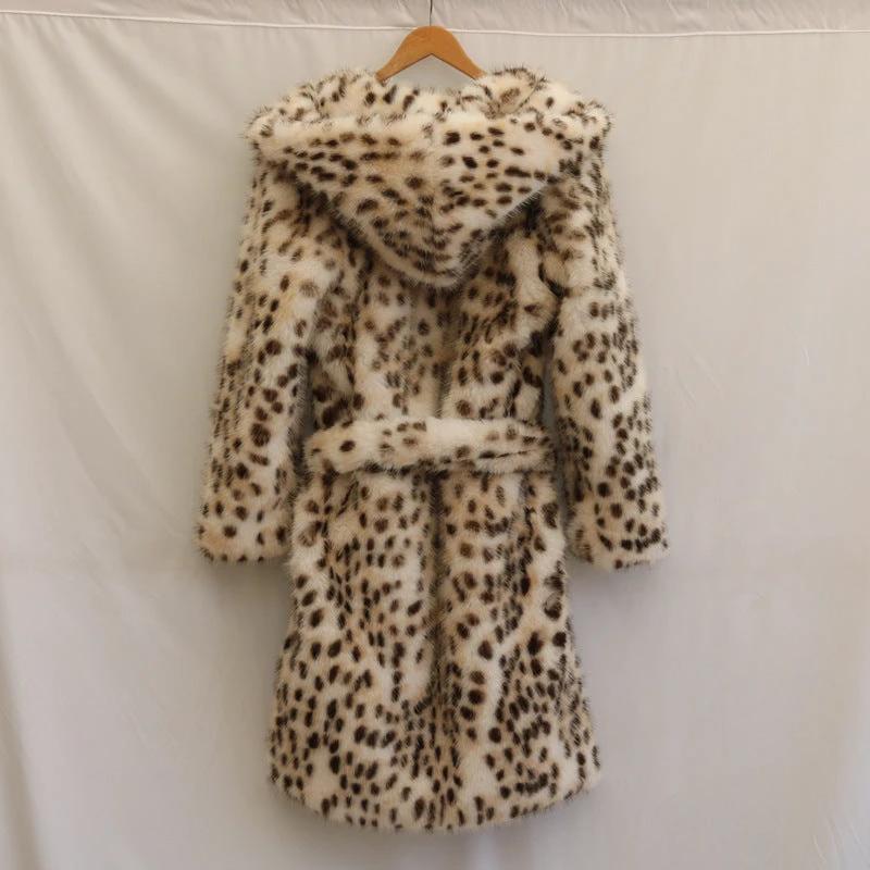 Leopard Print Faux Fur Coat Fox Fur Long Large by GJG Denim