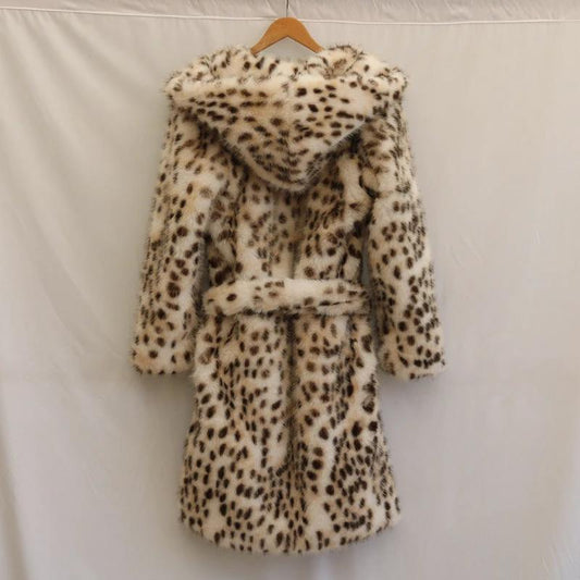 Leopard Print Faux Fur Coat Fox Fur Long Large by GJG Denim