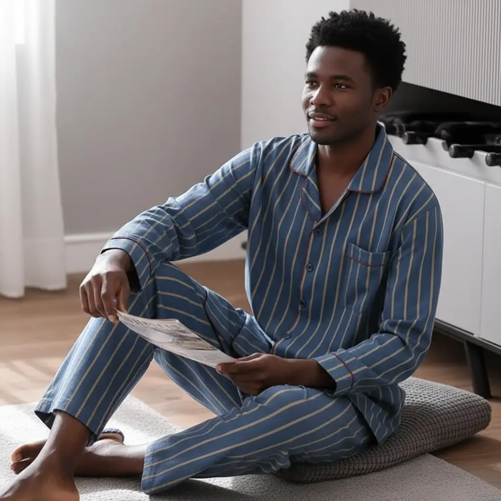 Men's Cotton Long-sleeved Pajamas by GJG Denim