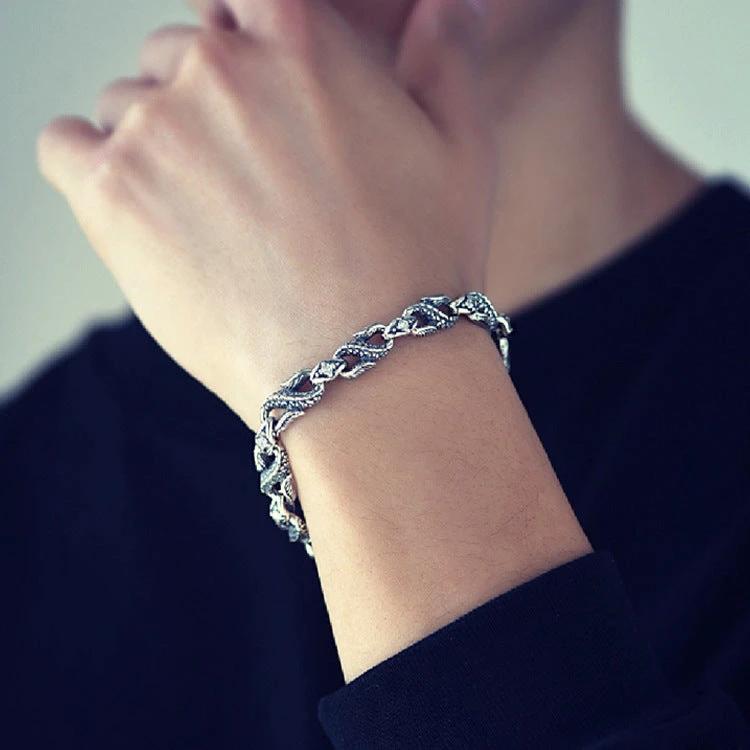 Men's 925 Sterling Silver Dragon Bone Bracelet by GJG Denim