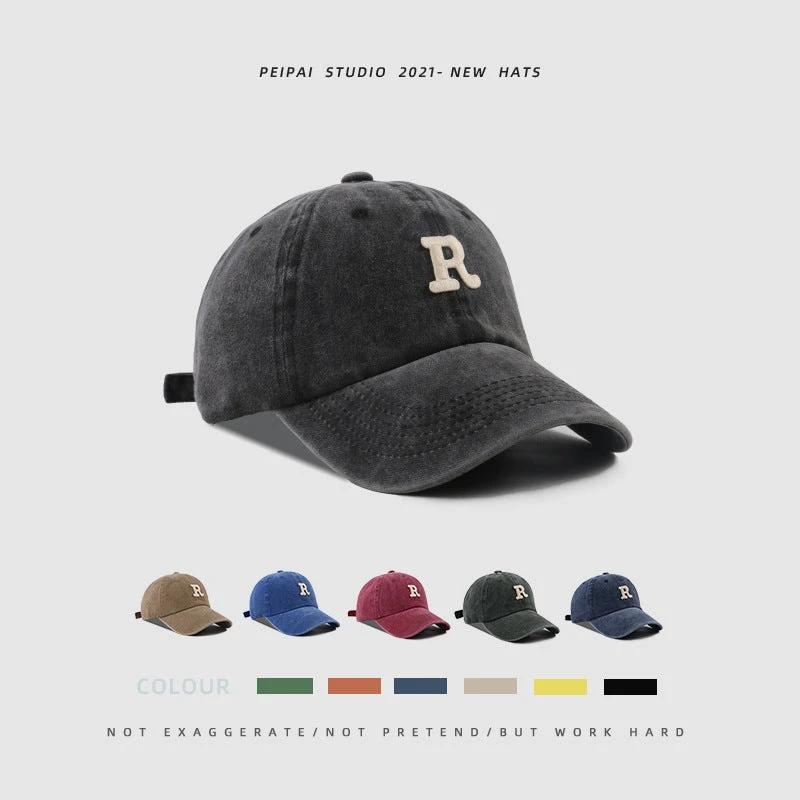 Washed Letter R Ball Cap For Men by GJG Denim