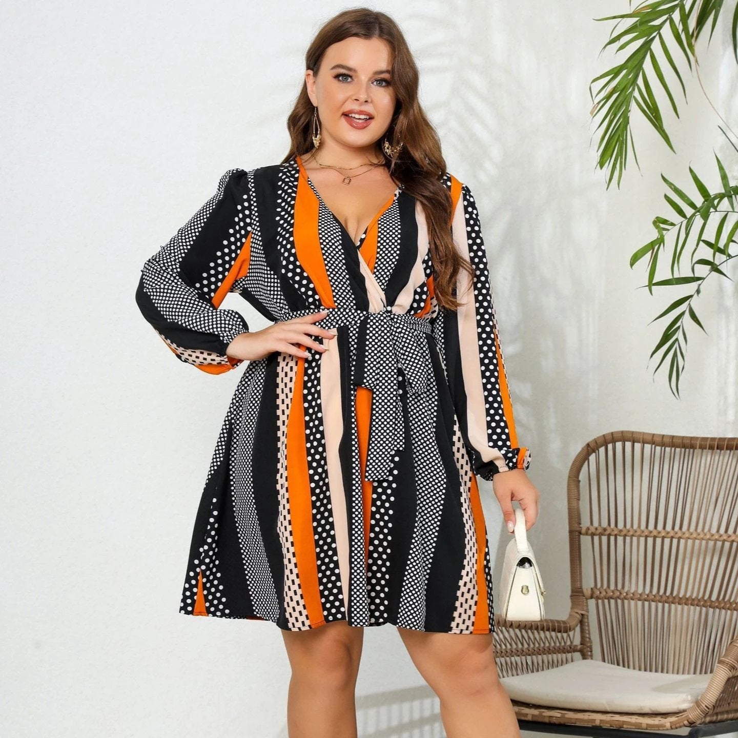 V-neck Lace-up Plus Size Dress by GJG Denim