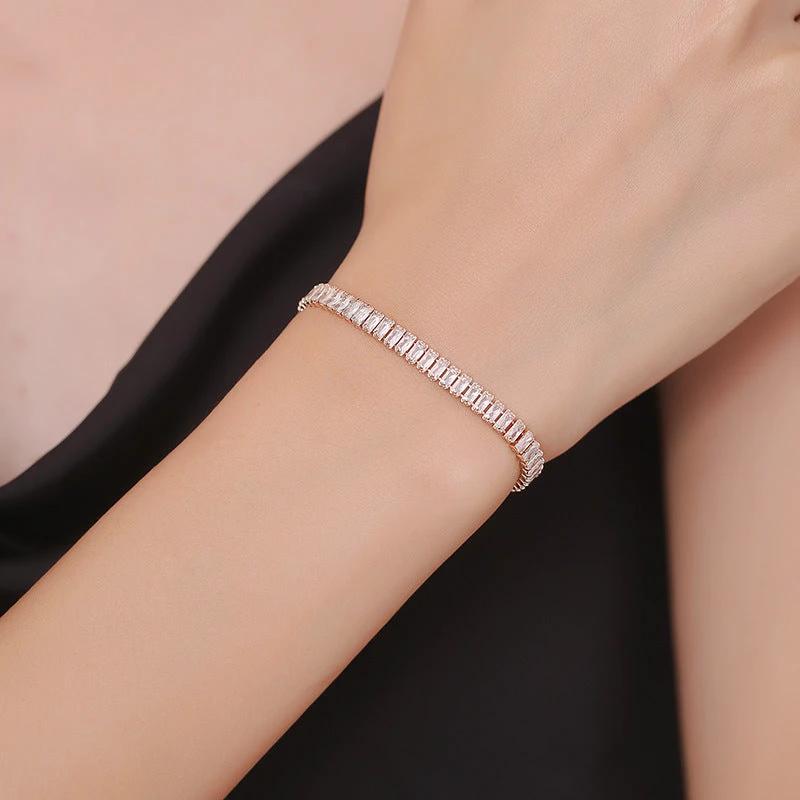 European And American Simple Rectangular Affordable Luxury Style Full Diamond Fashion All-match Bracelet by GJG Denim