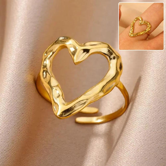 Retro Love Adjustable Stainless Steel Ring by GJG Denim