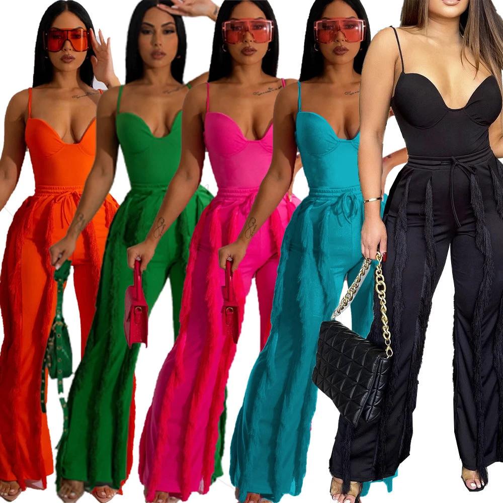 Solid Color Tassel Two-piece Suit by GJG Denim