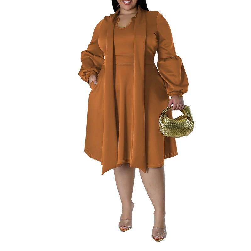 Long-sleeved Bubble Sleeve Midi Dress by GJG Denim