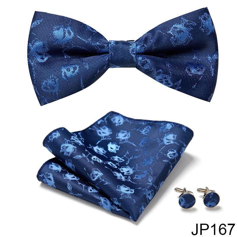 Men's Formal Bow Tie Handkerchief and Cuff links Set by GJG Denim