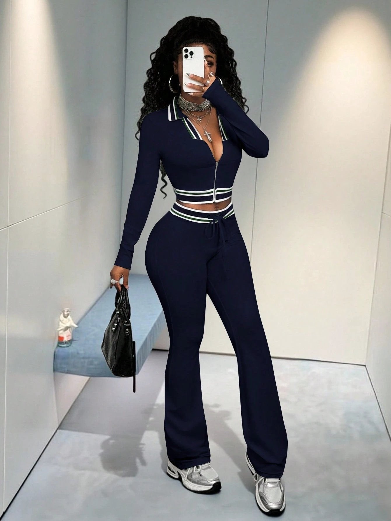 Crop Top And Tight-Fit Casual Sports Two-Piece Set by GJG Denim